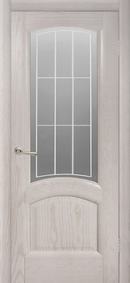 Межкомнатная дверь шпон Александрит эмаль белая полузалитая с художественным стеклом