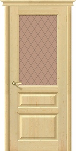 Межкомнатная дверь из массива М-5 без отделки с бронзовым художественным стеклом