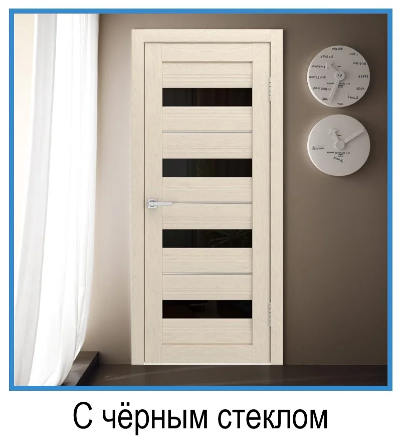 Межкомнатные двери экошпон с черным стеклом купить в СПб